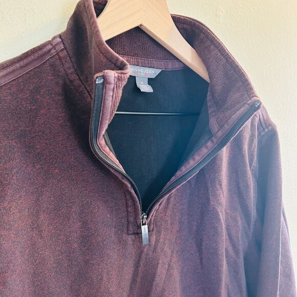 Van Heusen Flex Quarter Zip Pullover Size Medium Burgundy Sweater Long Sleeve - Picture 7 of 10